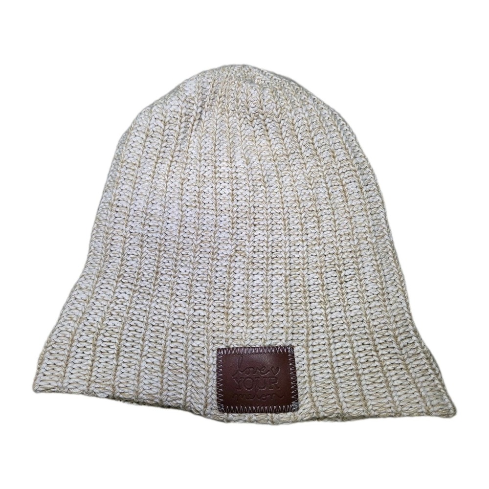 Love Your Melon Beanie Cream Knit Hat USA‎ Made Cotton Ribbed Cuffed Winter Cap